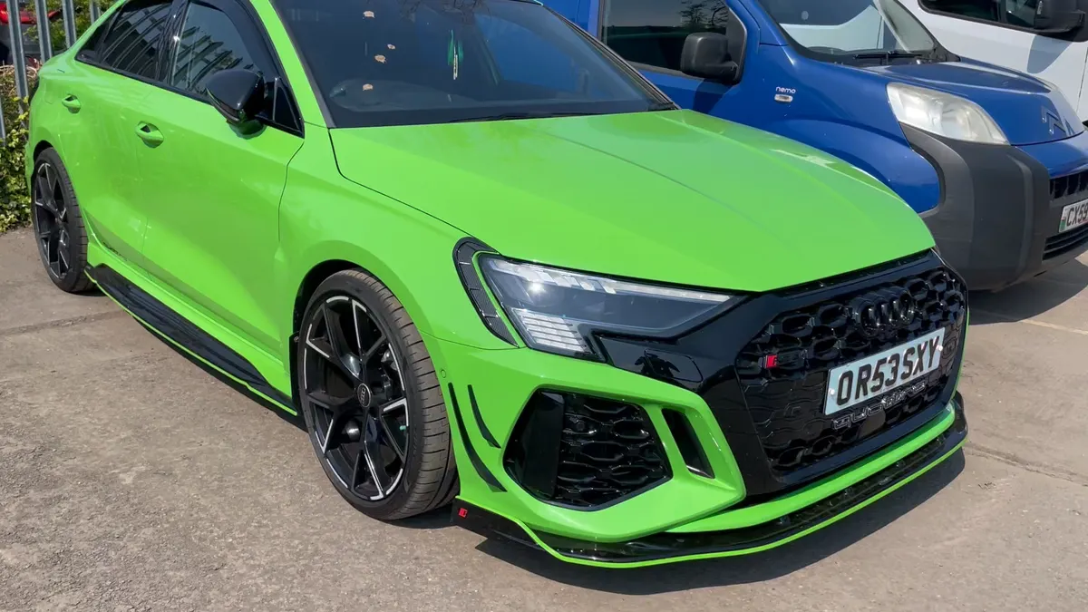 Bright green Audi RS3 after detailing